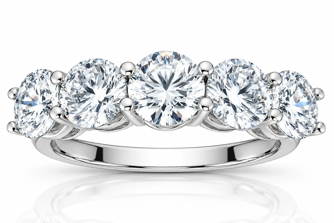 3 3/4 Ct EX3 Lab Grown Diamond Five Stone Wedding Ring 14k White Gold (G-H, SI)