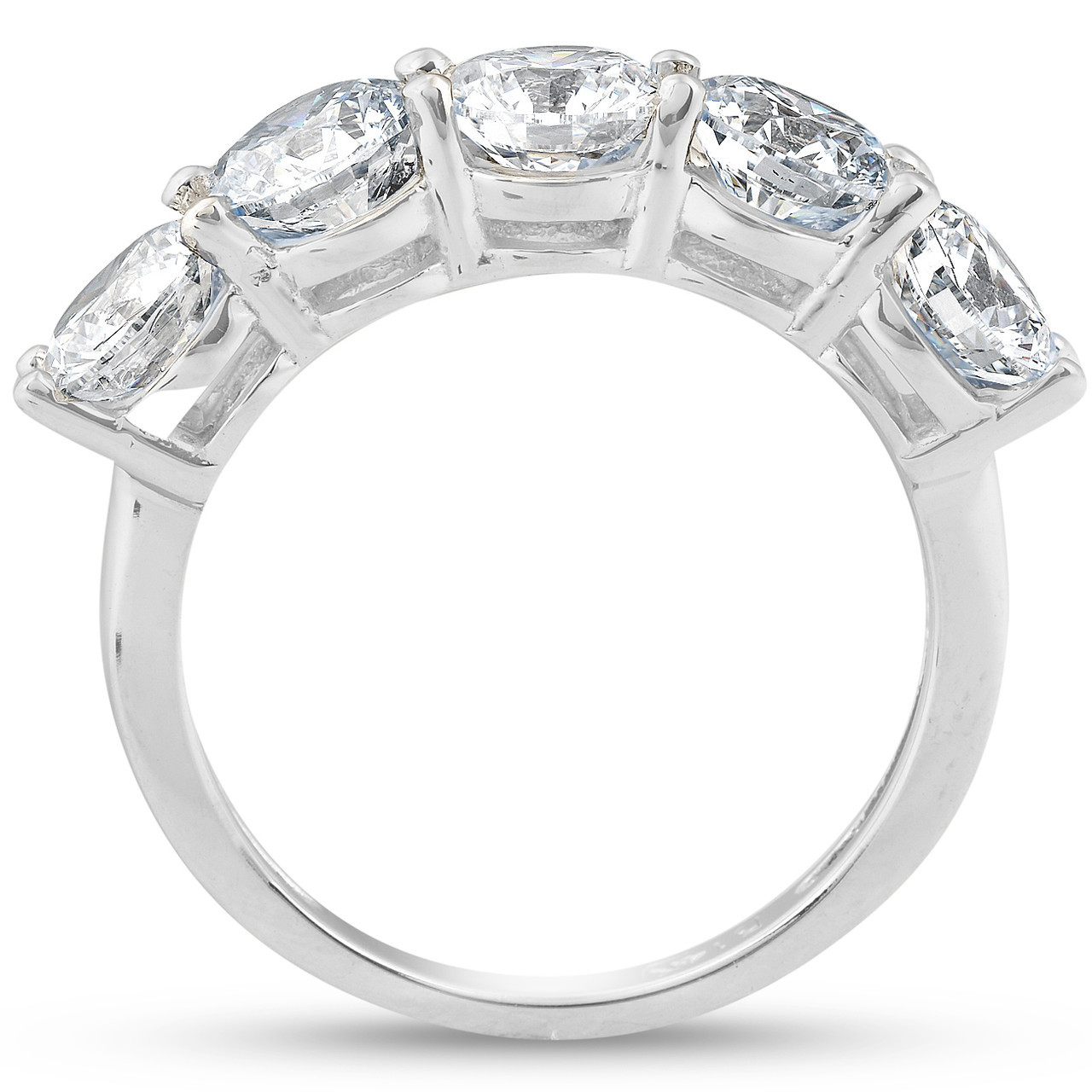 3 3/4 Ct EX3 Lab Grown Diamond Five Stone Wedding Ring 14k White Gold