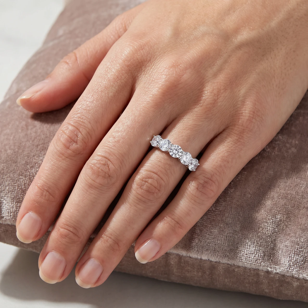 3 3/4 Ct EX3 Lab Grown Diamond Five Stone Wedding Ring 14k White Gold (G-H, SI)