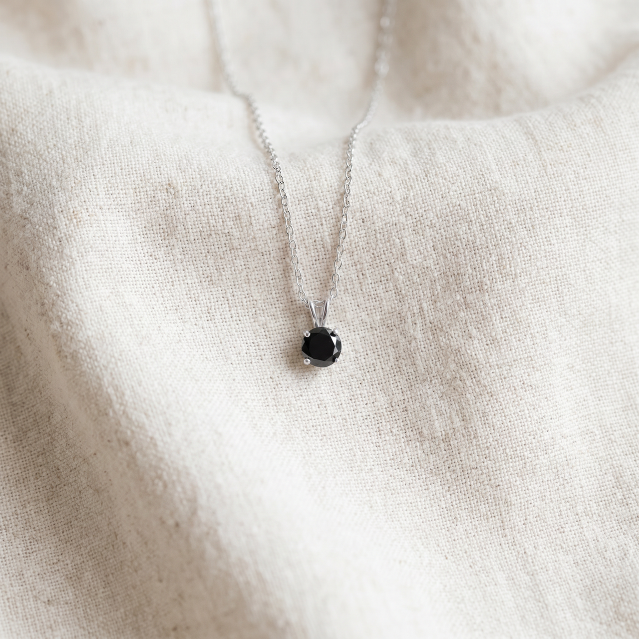 1 1/4 Ct Black Diamond Solitaire Pendant Necklace In 14k White Gold (Black, I2-I3)