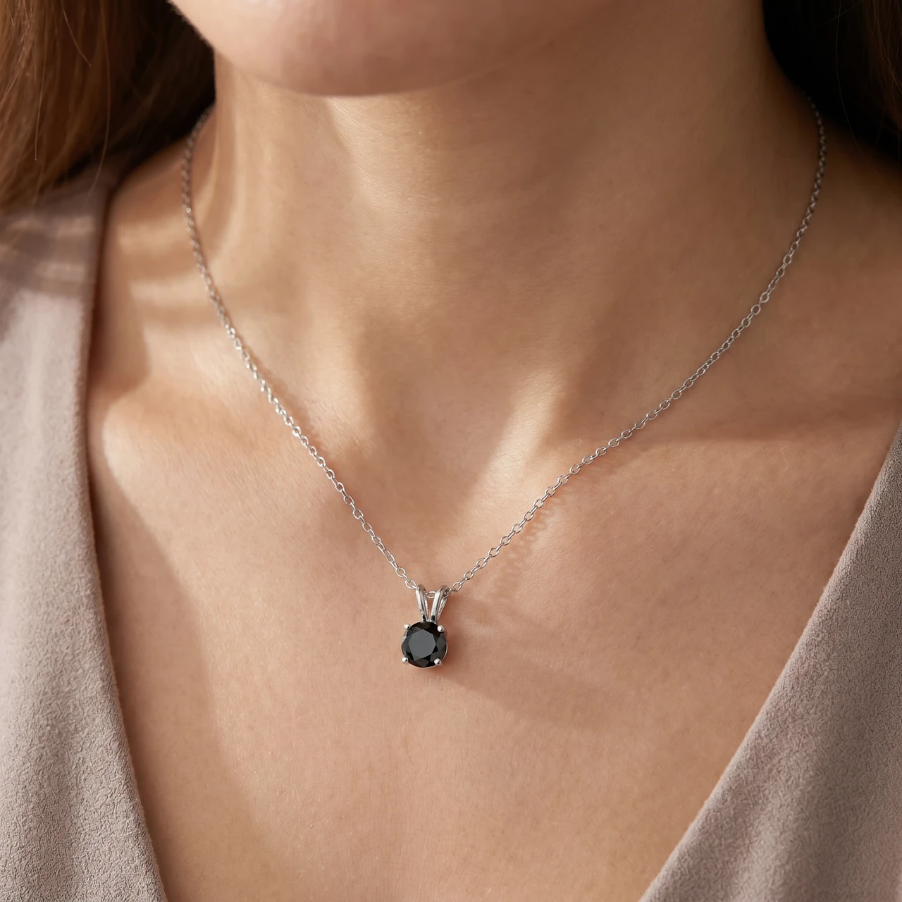 1 1/4 Ct Black Diamond Solitaire Pendant Necklace In 14k White Gold (Black, I2-I3)