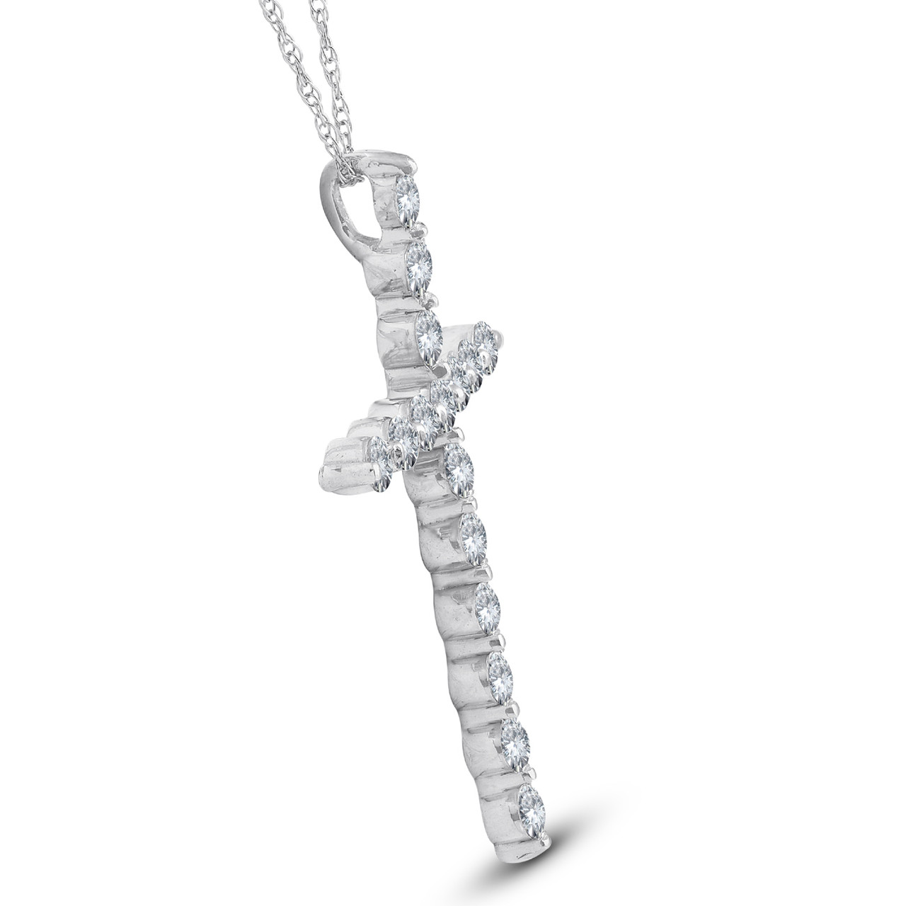 5/8 Ct Diamond Cross Pendant Necklace 18" 10k White Gold 1" Tall (G-H, I1)