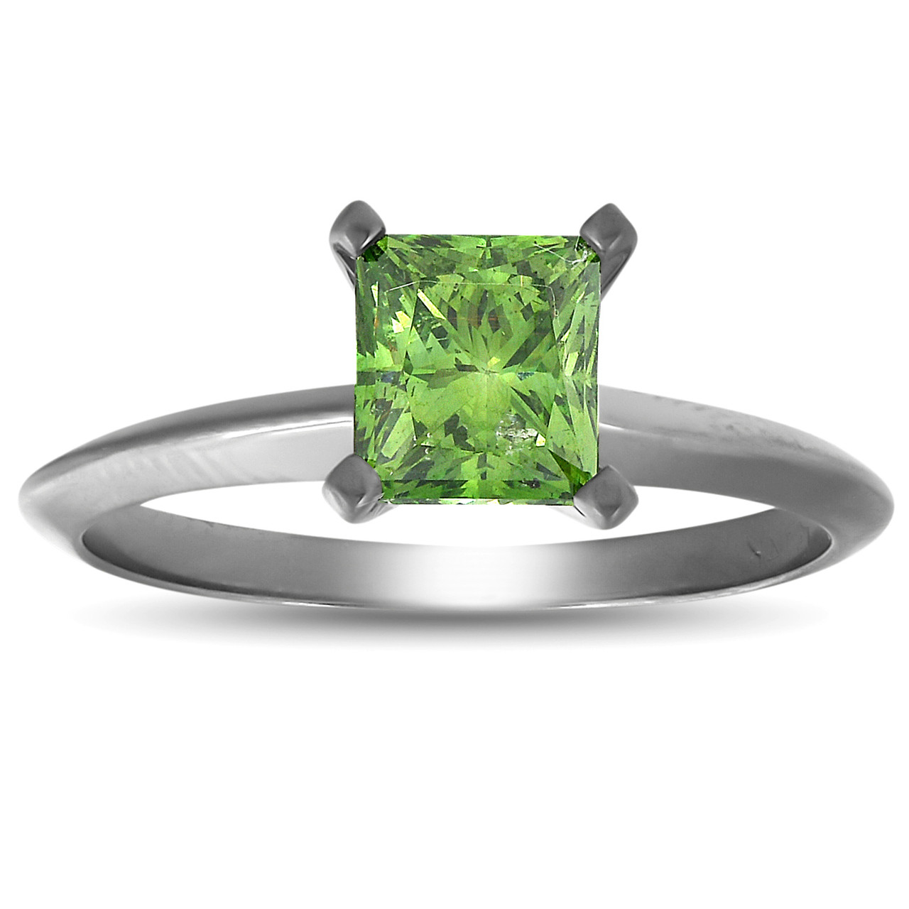 1 Ct Princess Cut Green Diamond Solitaire Engagement Ring 14k Black Gold (, SI)