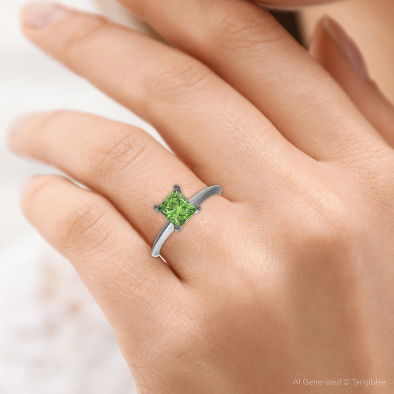 1 Ct Princess Cut Green Diamond Solitaire Engagement Ring 14k Black Gold (, SI)