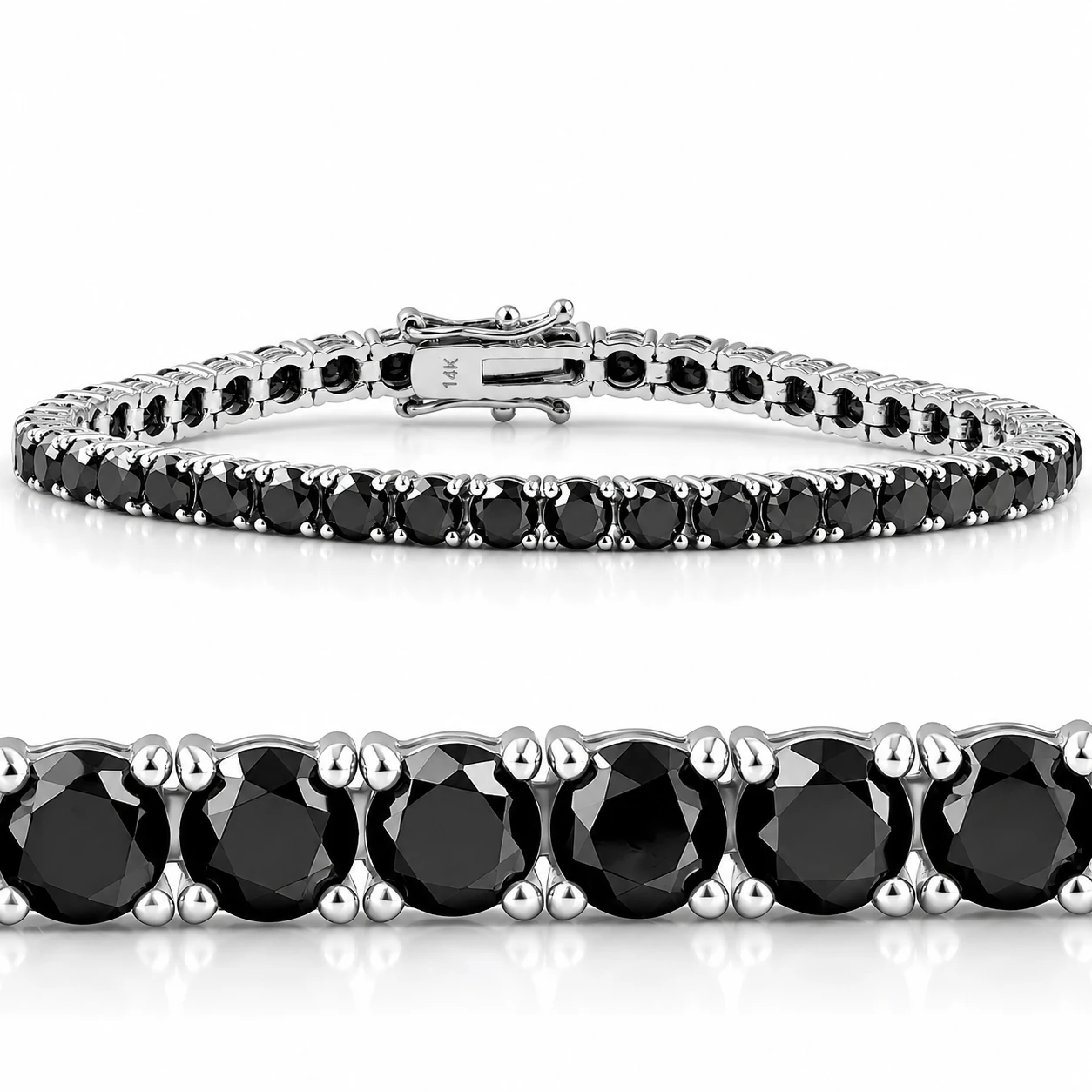Pompeii3 14k White Gold Black Diamond Round-Cut Tennis Bracelet 11 1/2Ct 7" (Black, I2-I3)