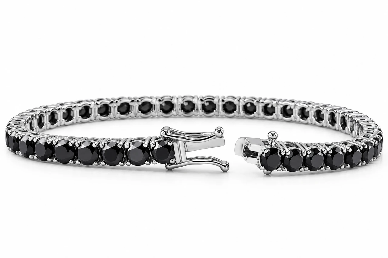 Pompeii3 14k White Gold Black Diamond Round-Cut Tennis Bracelet 11 1/2Ct 7" (Black, I2-I3)