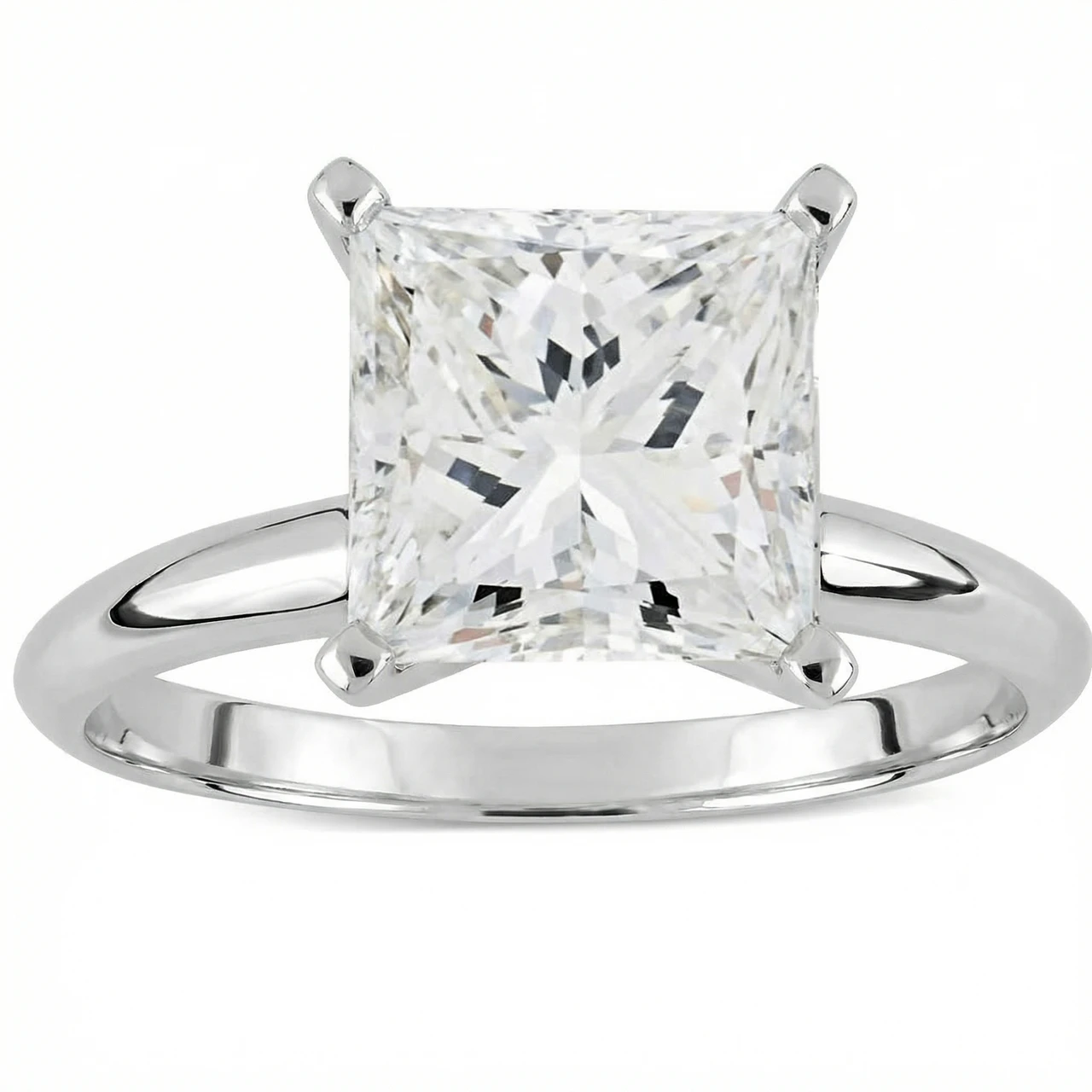 Certified 3 Ct Princess Cut Diamond Solitaire Engagement Ring 14k Gold Lab Grown (G-H, SI)