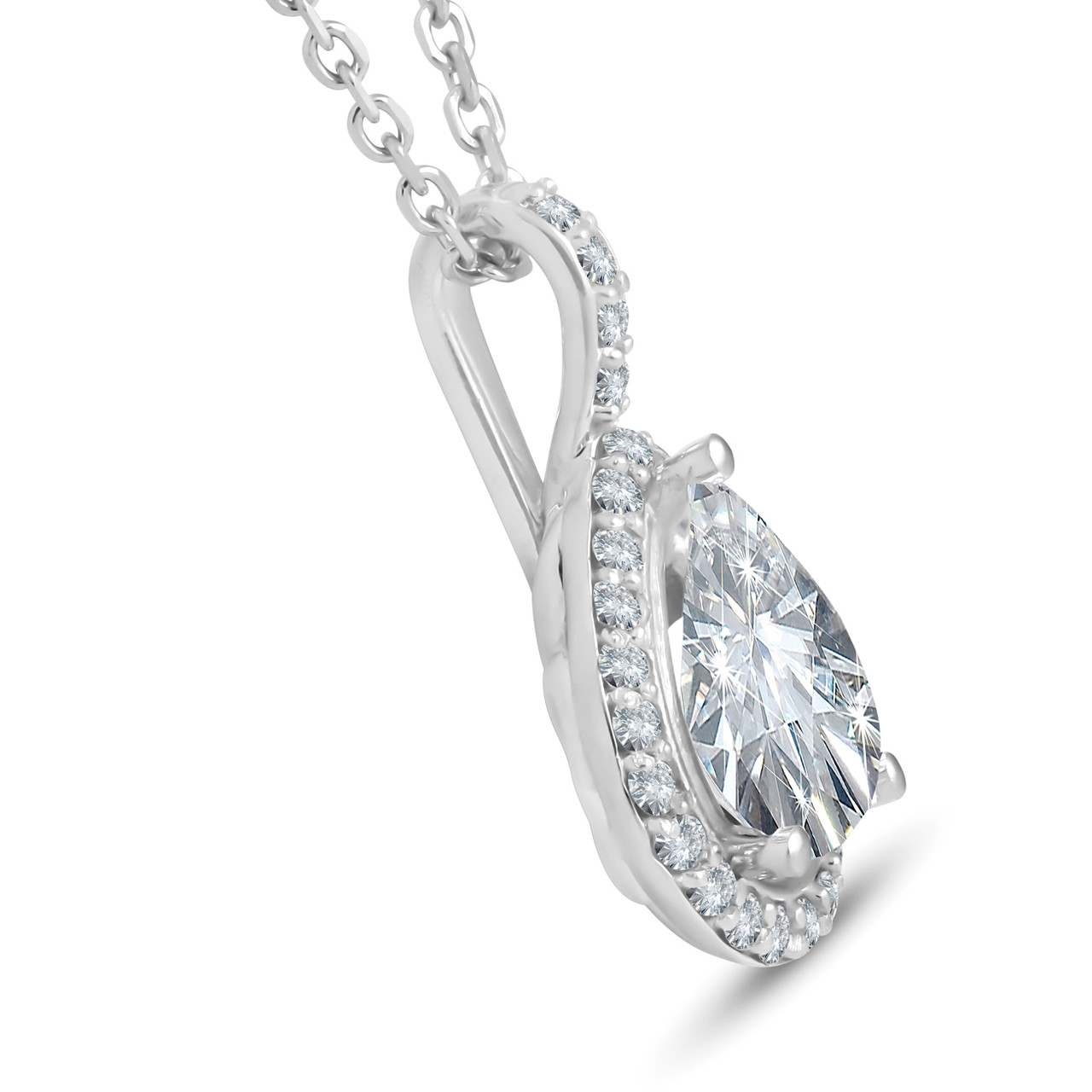 1 1/4Ct Pear Shape Halo Diamond Pendant 14k White Gold Necklace Lab Grown (G-H, VS)