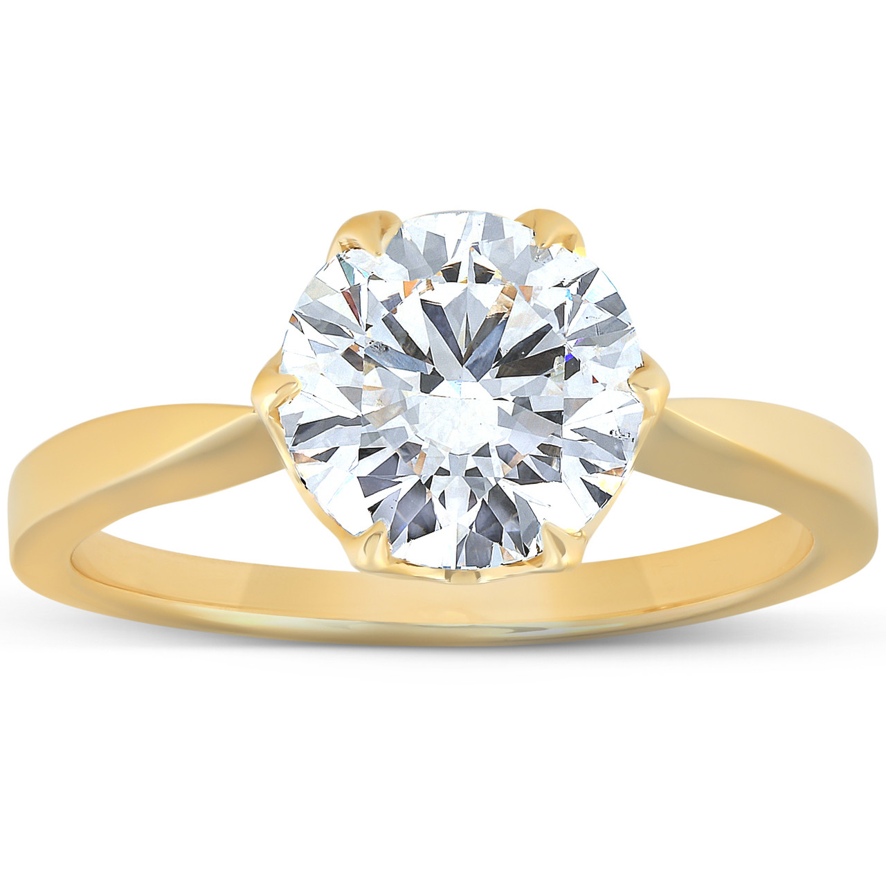 2 Ct Moissanite Solitaire Engagement Ring 14k Yellow Gold (G-H, VS)
