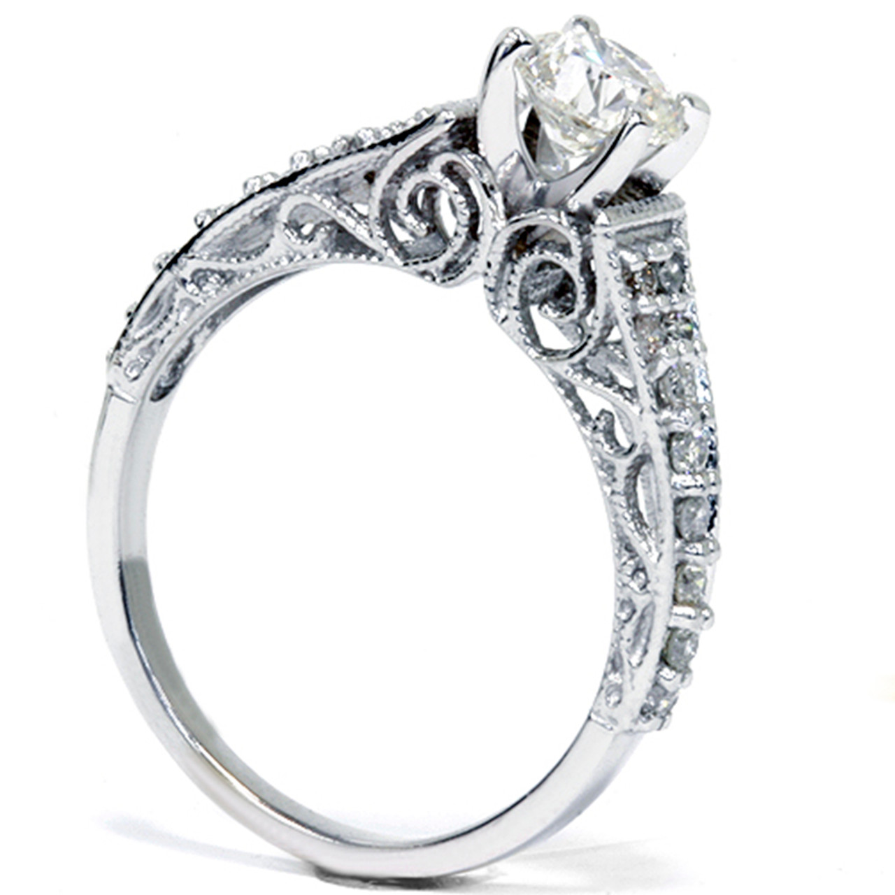 5/8 Ct Vintage Engagement Ring EX3 Lab Grown 14k White Gold (H-I,SI2-I1) (G-H, SI) 5/8 Ct Vintage Engagement Ring EX3 Lab Grown 14k White Gold (H-I,SI2-I1) (G-H, SI)