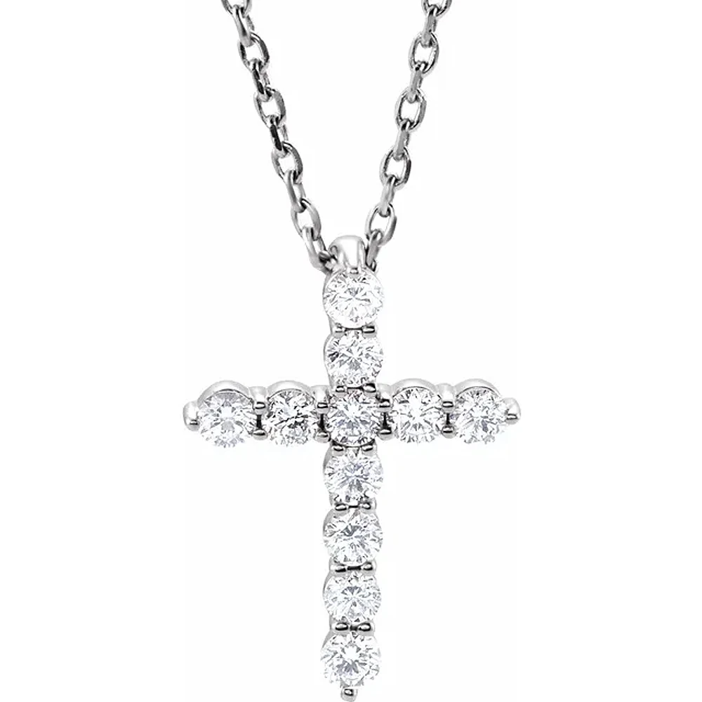 1/4 Ct Diamond Cross 14k White Gold Pendant Necklace