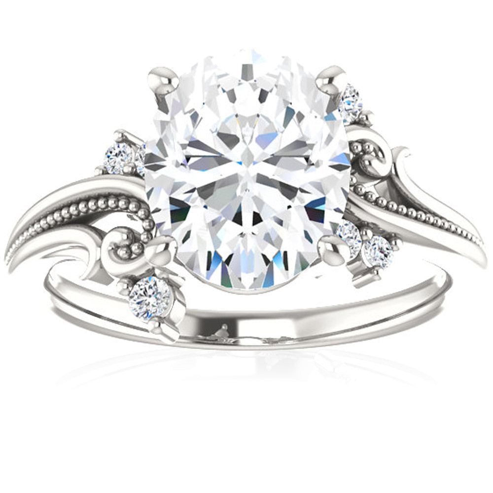2 1/5 Ct Oval Moissanite & Lab Grown Diamond Engagement Ring 14k White Gold (G-H, VS)