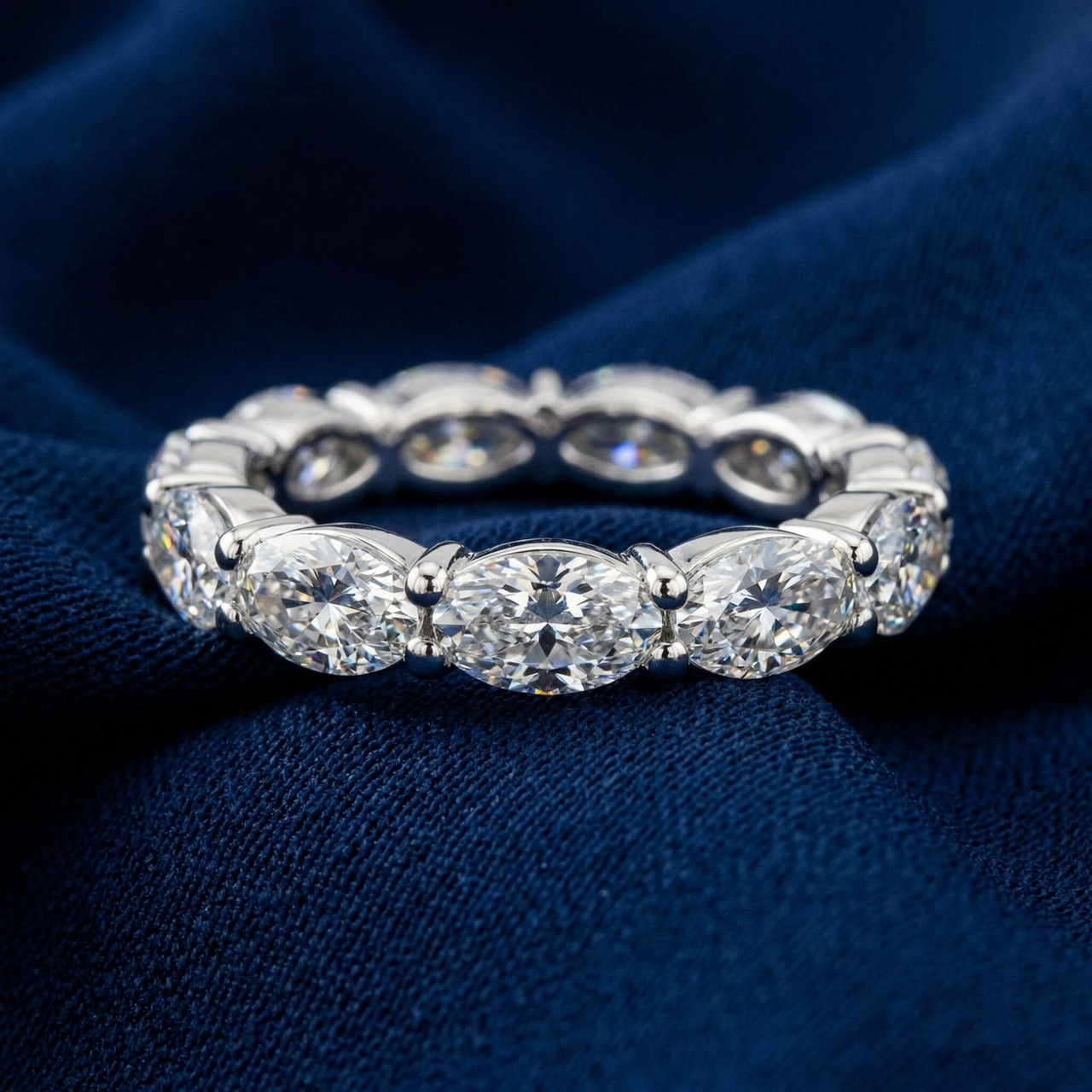 4 Ct Oval Moissanite Eternity Ring 14k White Gold (G-H, VS2-SI1)