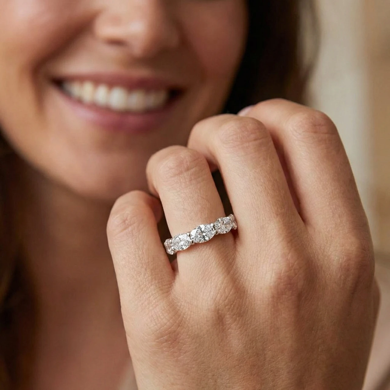 4 Ct Oval Moissanite Eternity Ring 14k White Gold (G-H, VS2-SI1)
