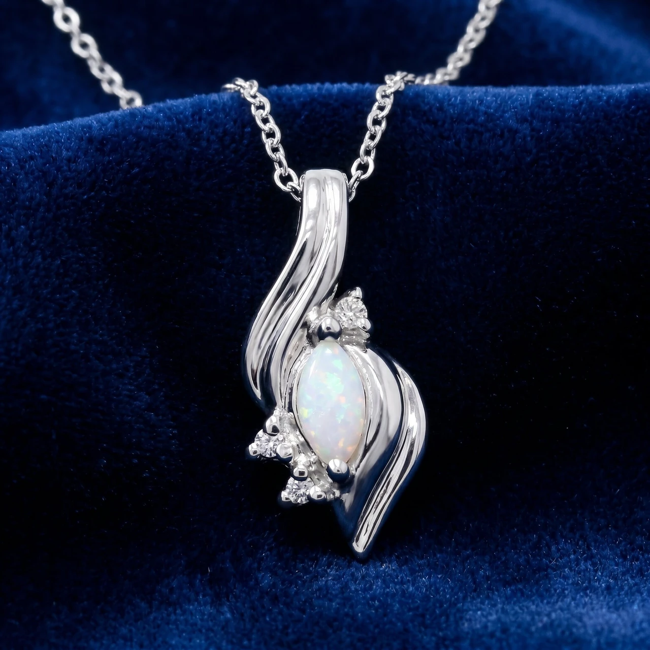 1/4ct Marquise Opal Fancy Diamond Solitaire Accent Pendant 14K White Gold (G-H, I1)