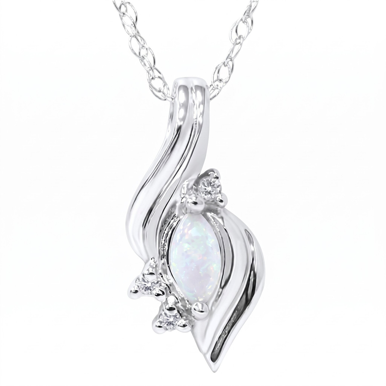 1/4ct Marquise Opal Fancy Diamond Solitaire Accent Pendant 14K White Gold (G-H, I1)
