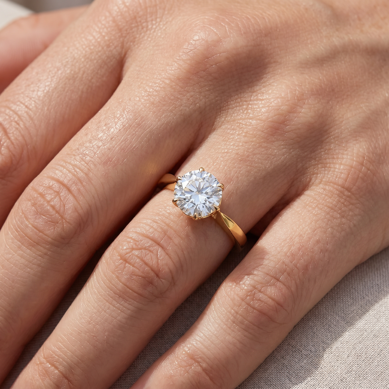 1 1/2 Ct Solitaire Diamond Micro Prong Engagement Ring 14k Yellow Gold Lab Grown (G-H, VS2-SI1)