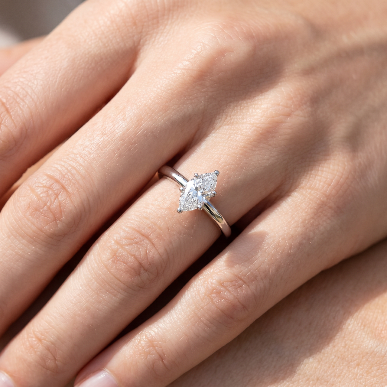 Certified 1Ct Marquise Diamond Engagement Ring 14k White Gold Lab Grown (F-G, VS)