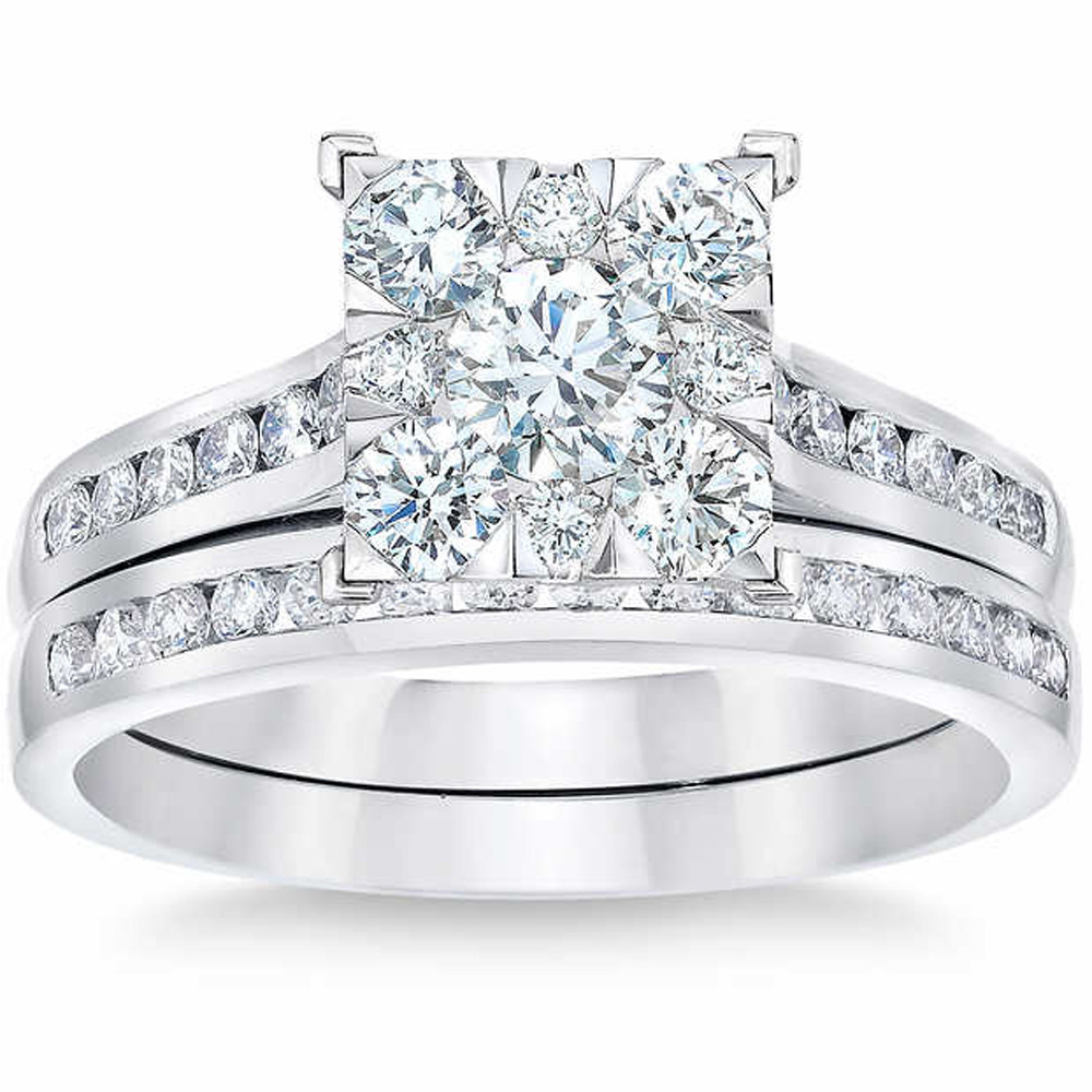 2 Ct Diamond Princess Cut Framed Engagement Wedding Ring Set White Gold (H-I, I1)