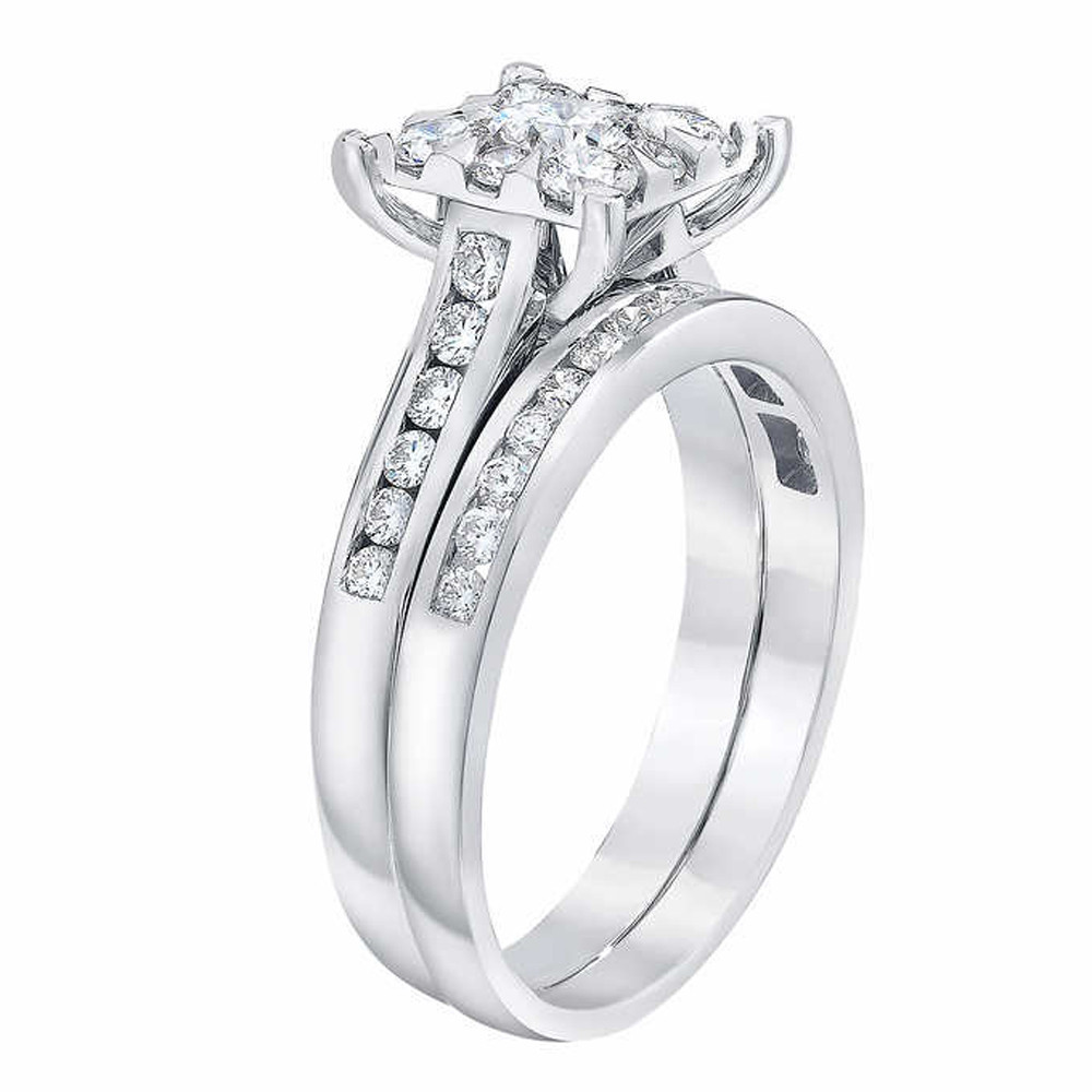 2 Ct Diamond Princess Cut Framed Engagement Wedding Ring Set White Gold (H-I, I1)