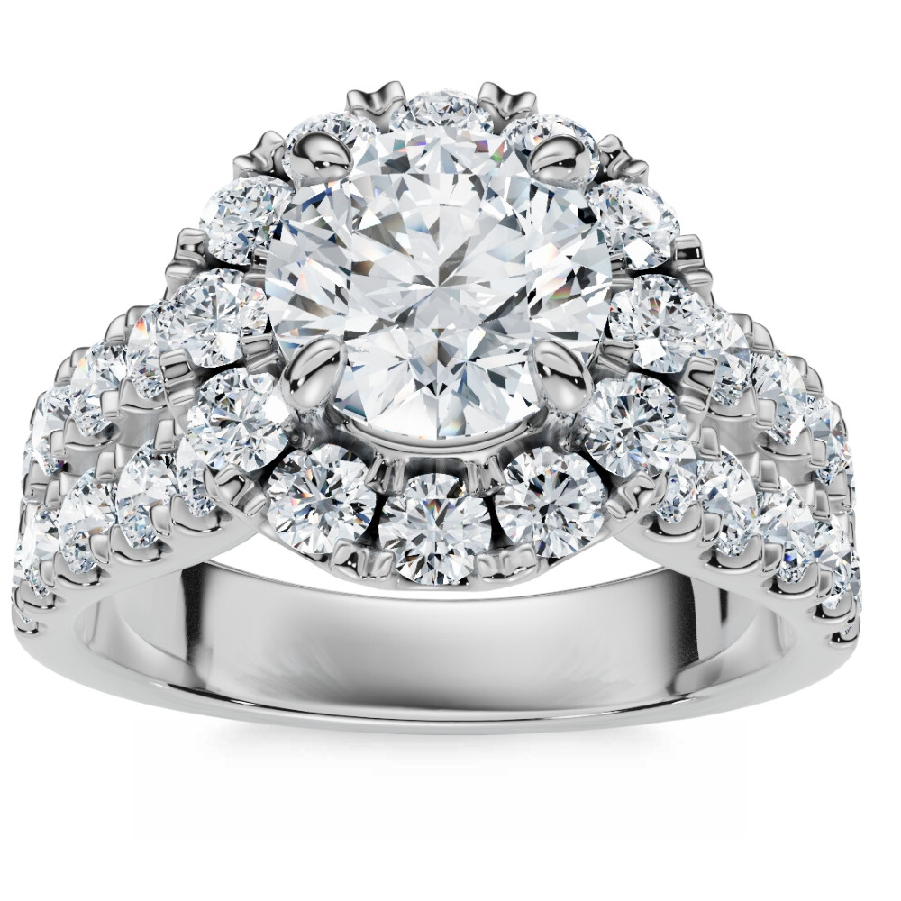 2 1/2 Ct Halo Round Diamond Double Row Engagement Ring 10k White Gold Lab Grown (G-H, VS)