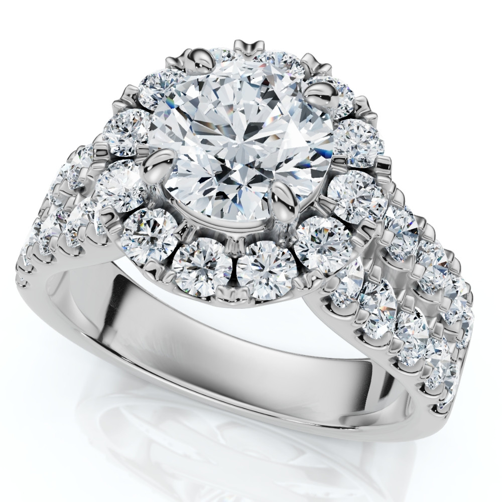 2 1/2 Ct Halo Round Diamond Double Row Engagement Ring 10k White Gold Lab Grown (G-H, VS)