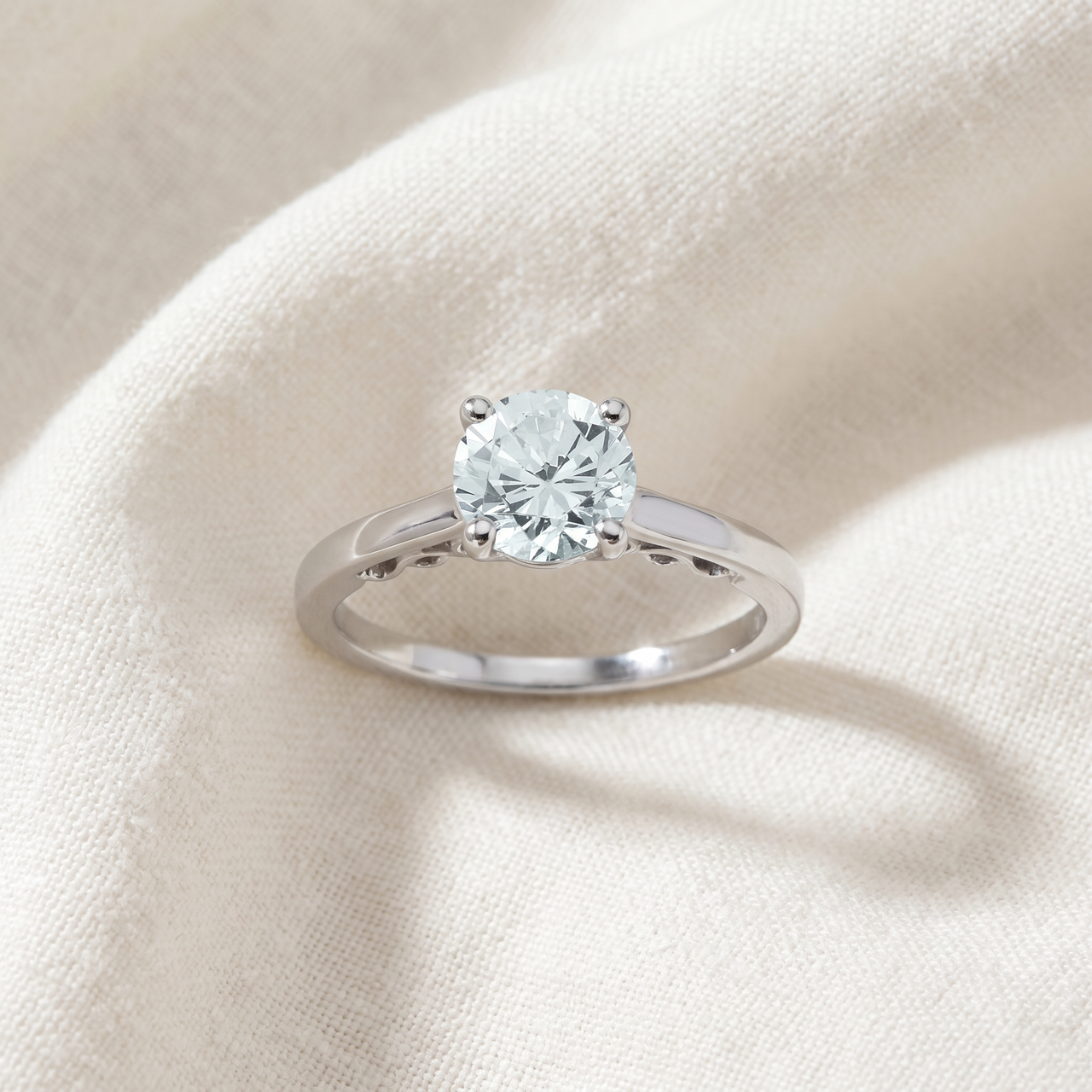 1 1/2 Ct Diamond & CZ Engagement Ring 14k White Gold (G-H, VS)