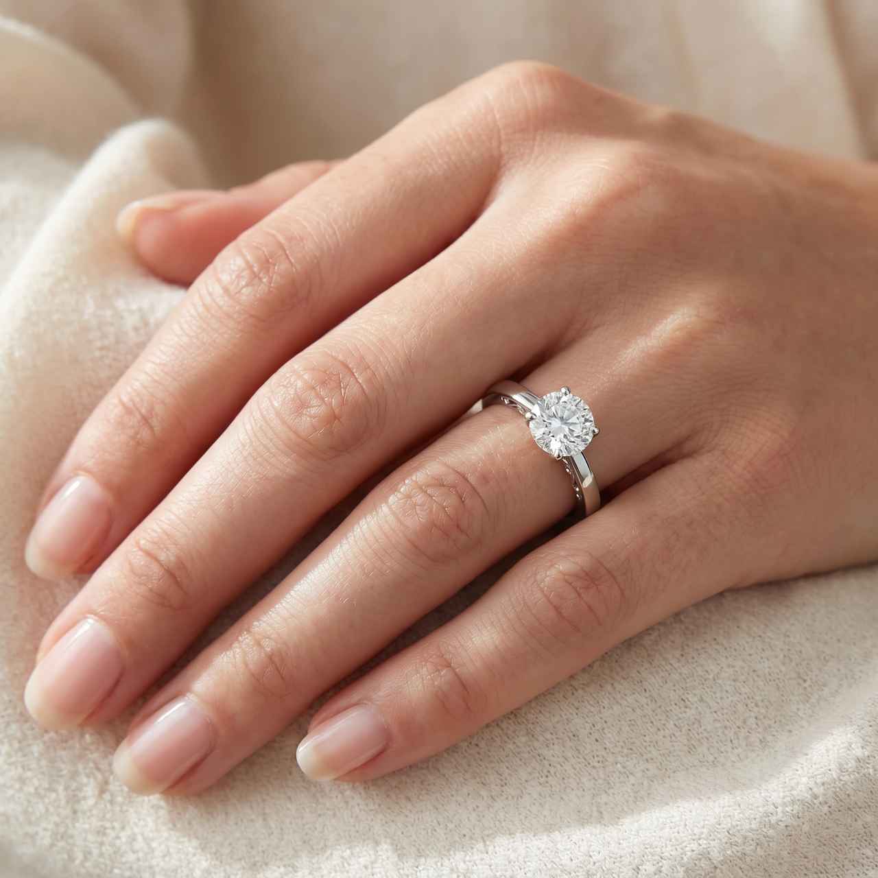 1 1/2 Ct Diamond & CZ Engagement Ring 14k White Gold (G-H, VS)