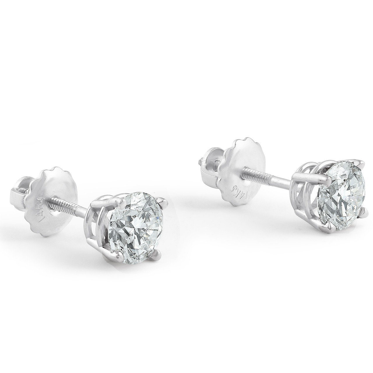 14Kw Round Diamond Stud Earrings 3.00 CT TW Screw Back - Beryl Jewelers