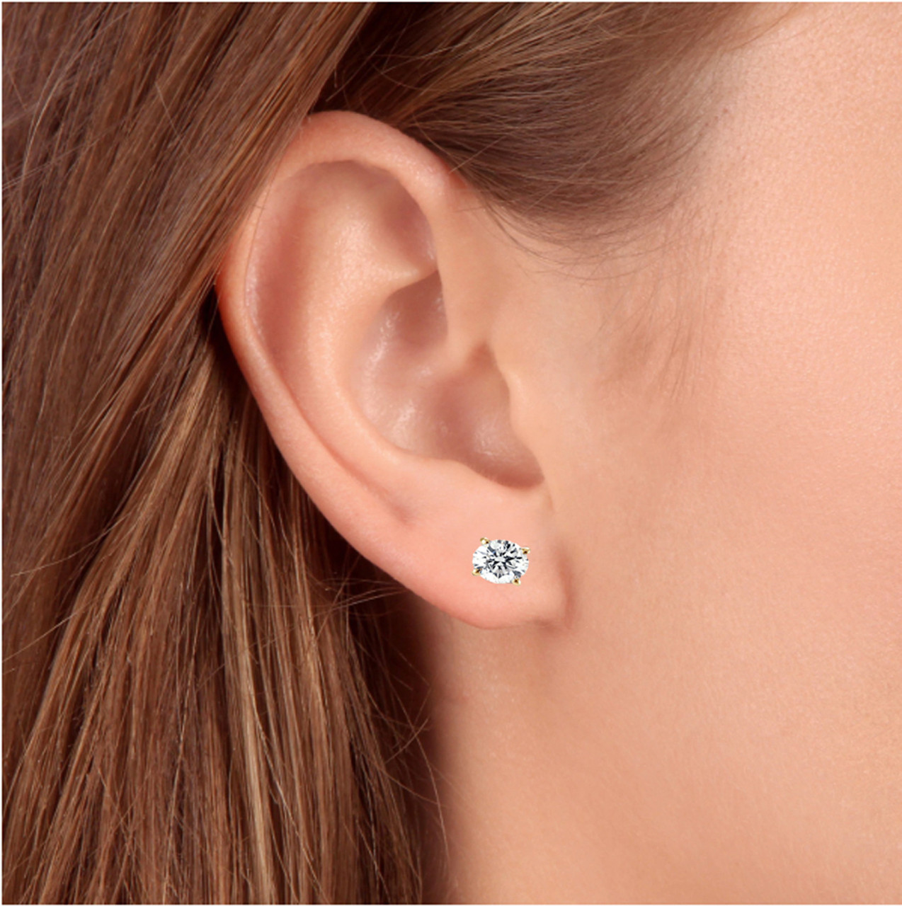 Natural Diamond Stud White Solid Gold Earrings - Screw Back