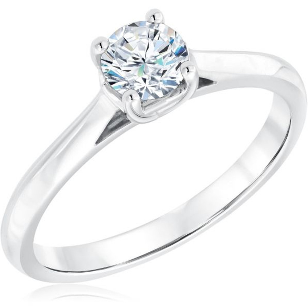 1/2Ct Round Diamond Solitaire Engagement Ring 10k White Gold (H-I, I1)