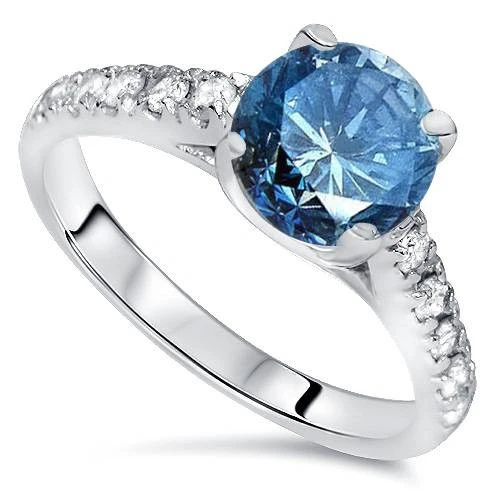 2 1/4ct Blue & White Diamond Engagement Ring 14K White Gold Lab Grown (G-H, VS)