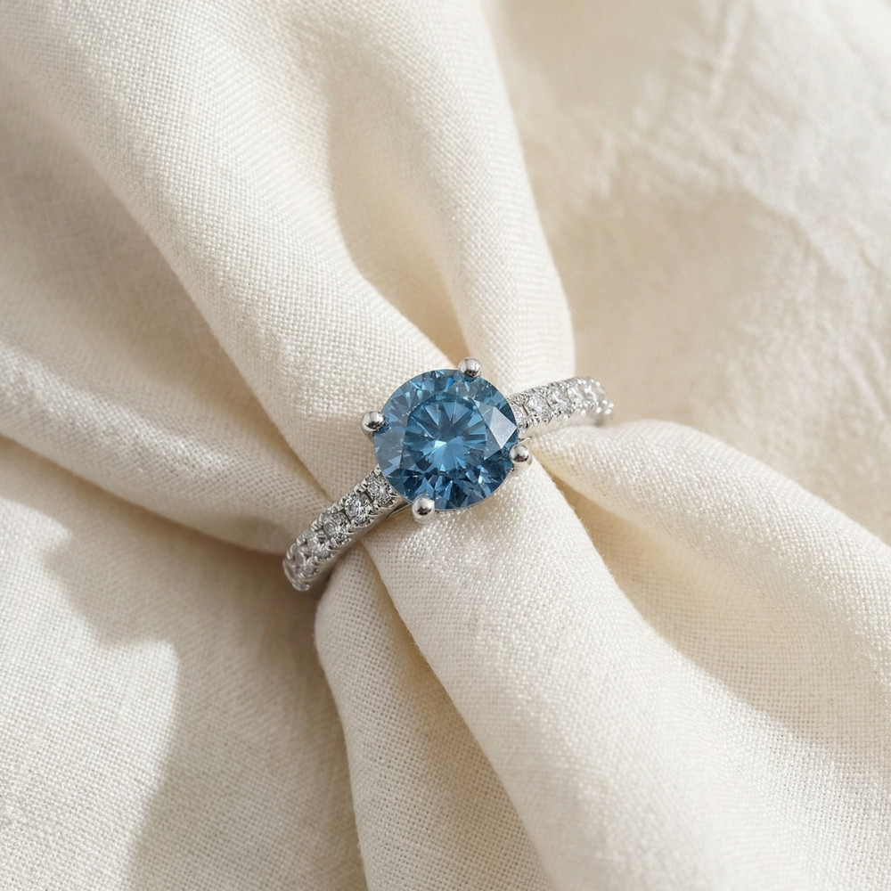 2 1/4ct Blue & White Diamond Engagement Ring 14K White Gold Lab Grown (G-H, VS)