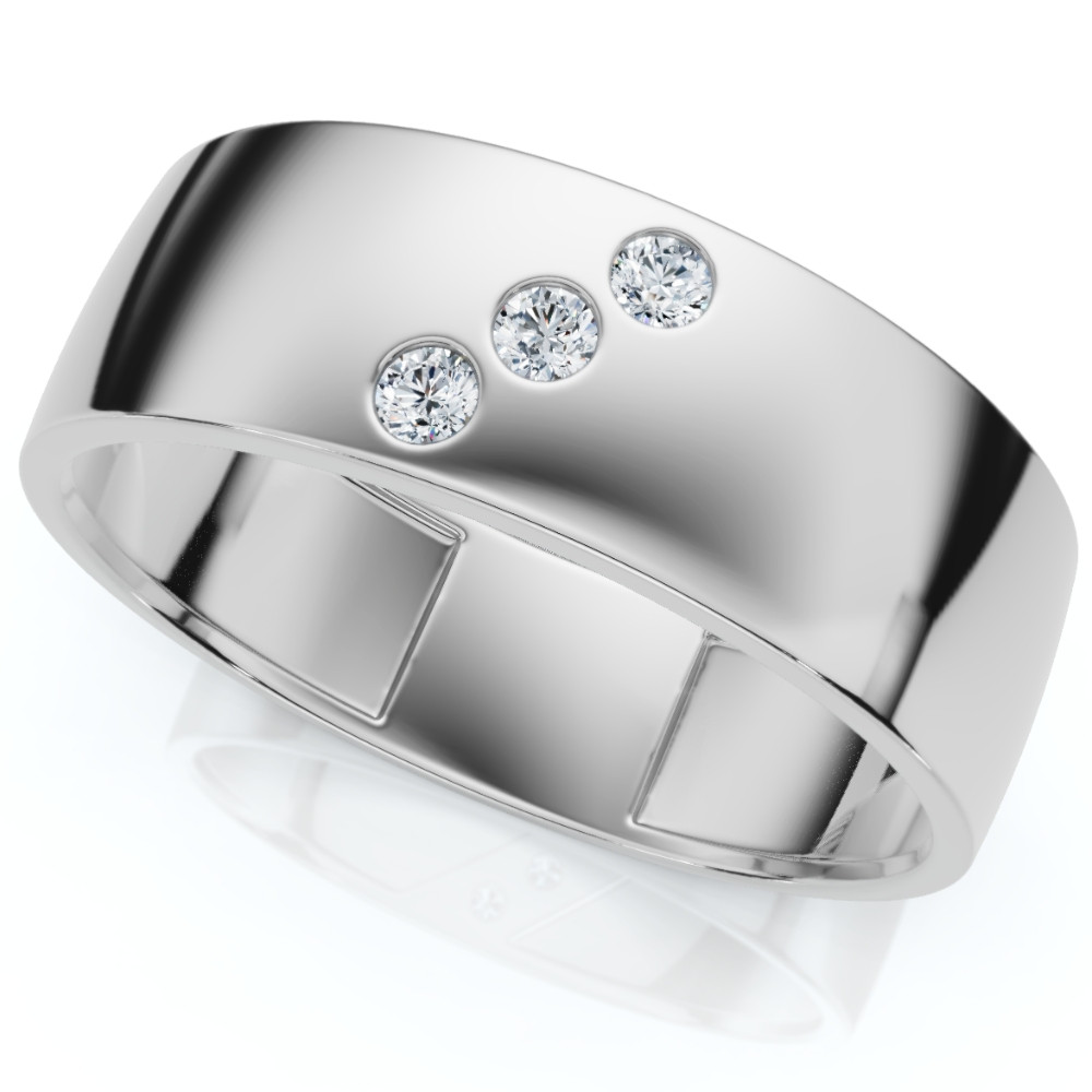 Mens Three Stone Diamond Ring 10k White Gold High Polished 7mm (H-I, I1)