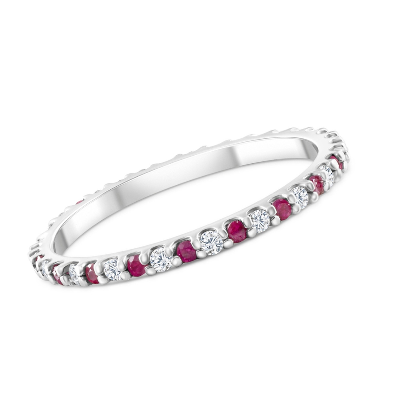 1/2Ct Ruby & Diamond Eternity Wedding Ring 14k White Gold Womens Band (G-H, I2-I3) 1/2Ct Ruby & Diamond Eternity Wedding Ring 14k White Gold Womens Band (G-H, I2-I3)
