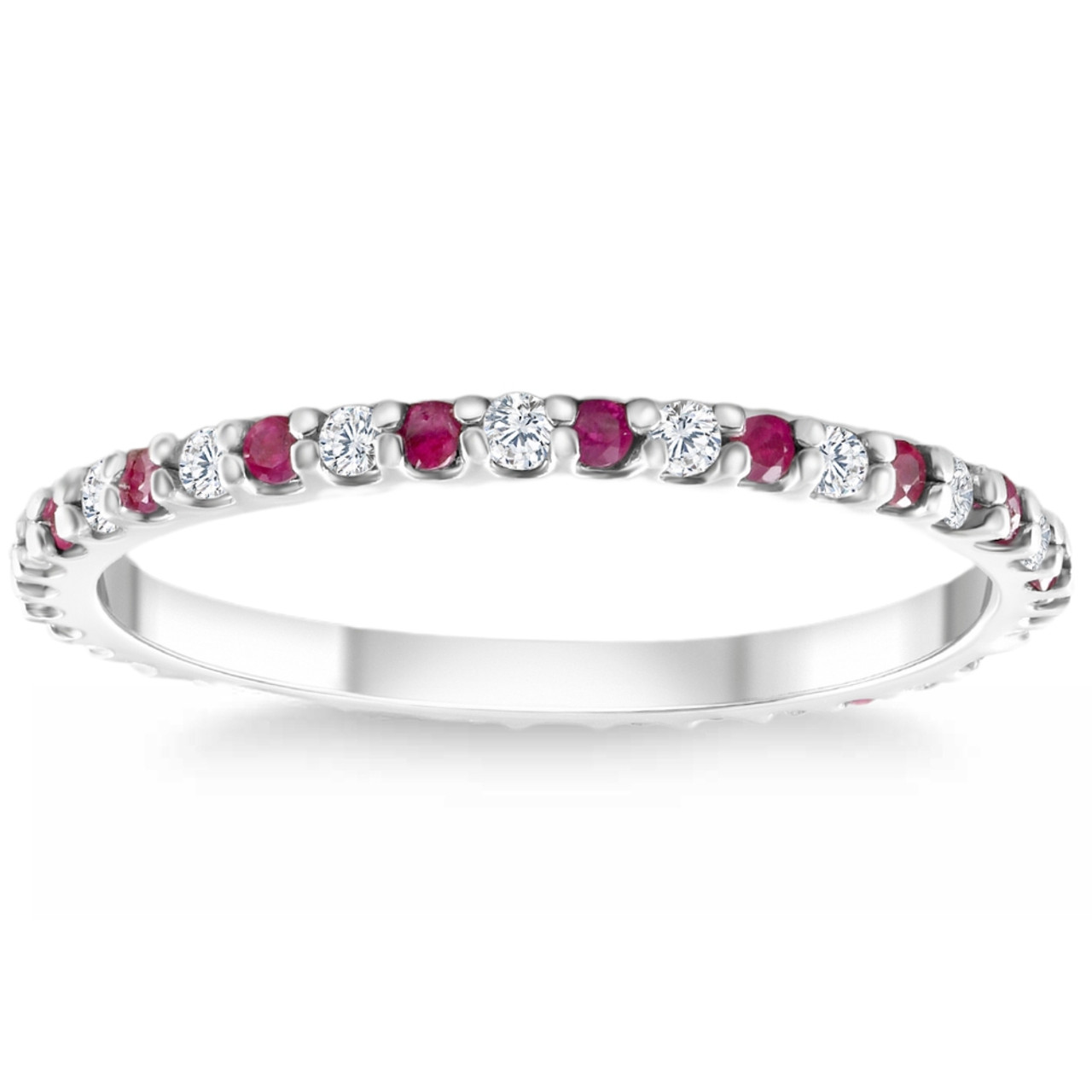 1/2Ct Ruby & Diamond Eternity Wedding Ring 14k White Gold Womens Band (G-H, I2-I3) 1/2Ct Ruby & Diamond Eternity Wedding Ring 14k White Gold Womens Band (G-H, I2-I3)