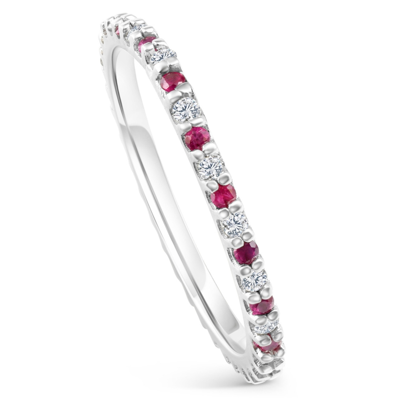 1/2Ct Ruby & Diamond Eternity Wedding Ring 14k White Gold Womens Band (G-H, I2-I3) 1/2Ct Ruby & Diamond Eternity Wedding Ring 14k White Gold Womens Band (G-H, I2-I3)