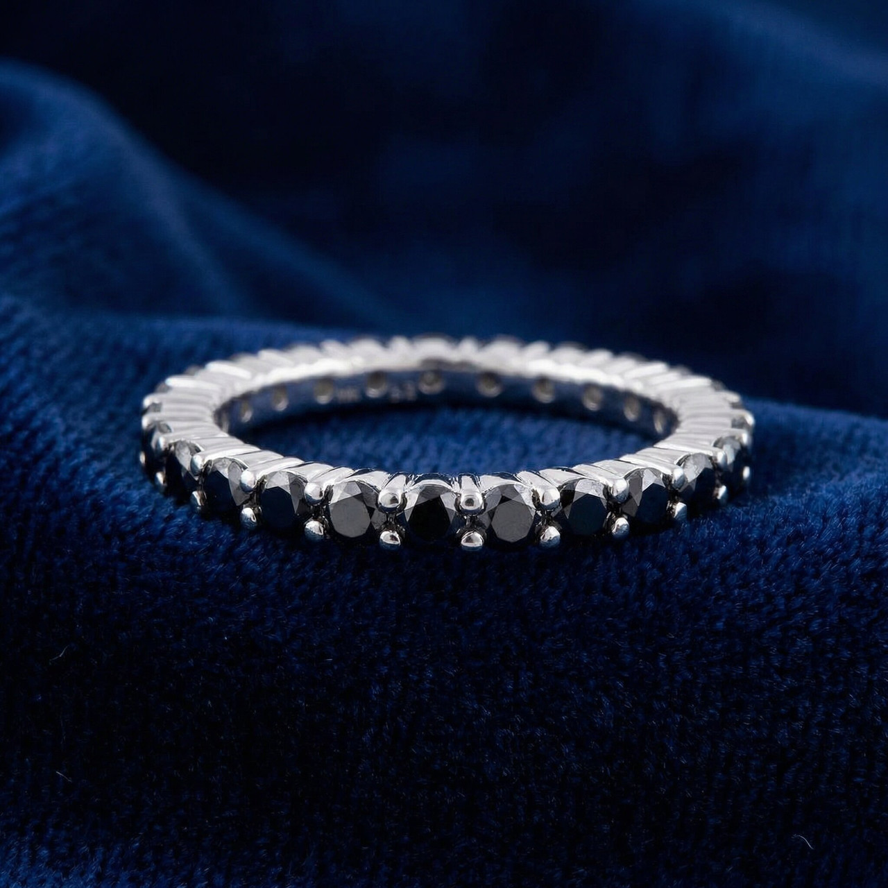 1 Ct Black Diamond Eternity Ring 14k White Gold (Black, I2-I3)