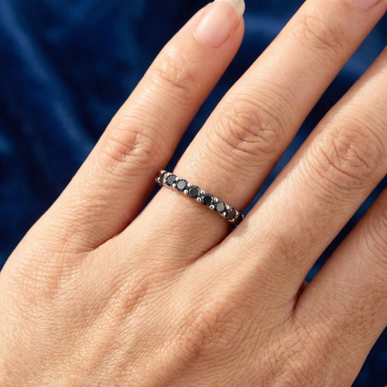 1 Ct Black Diamond Eternity Ring 14k White Gold (Black, I2-I3)