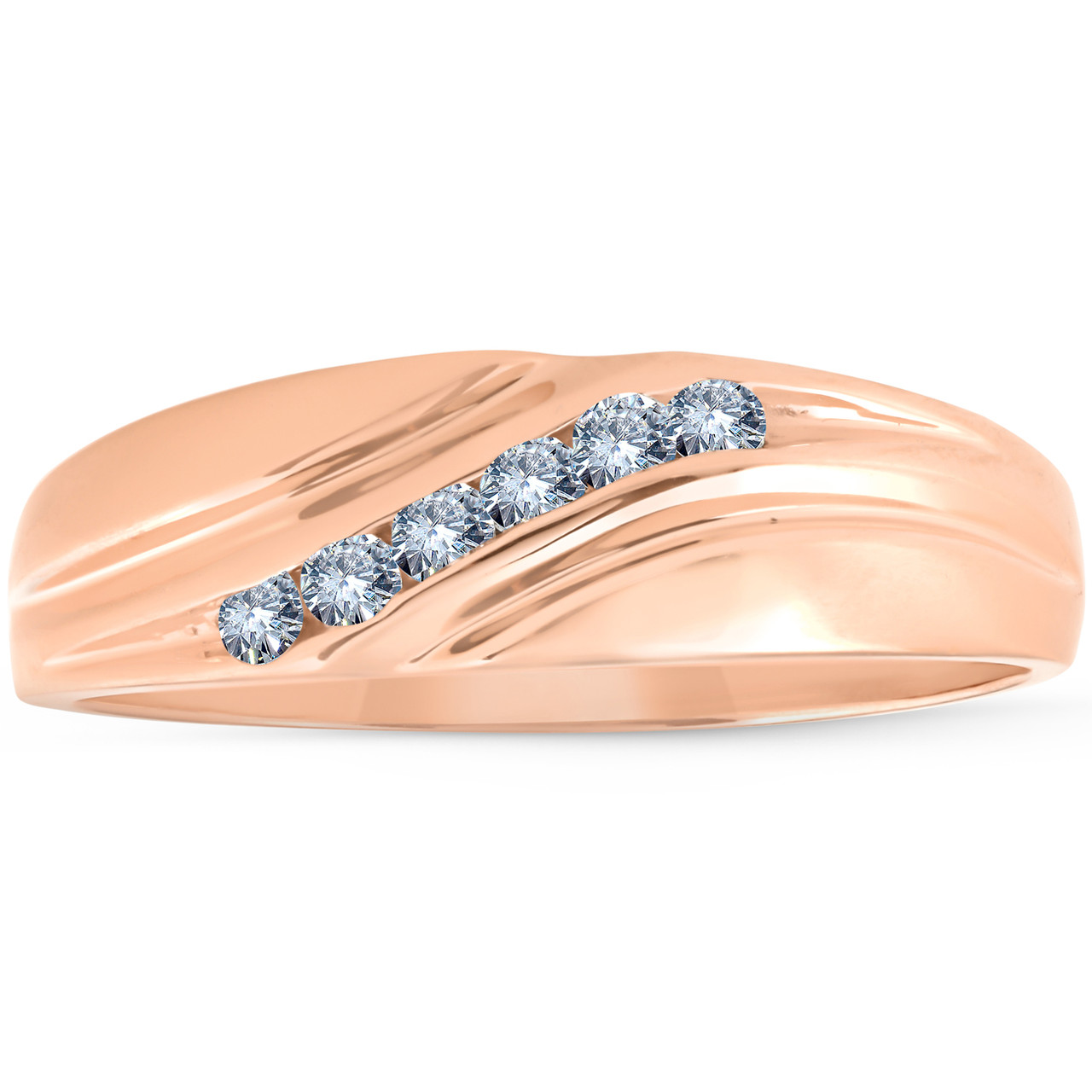 Mens Rose Gold 1/4 Ct Diamond Wedding Band High Polished Ring (I-J, I2-I3)