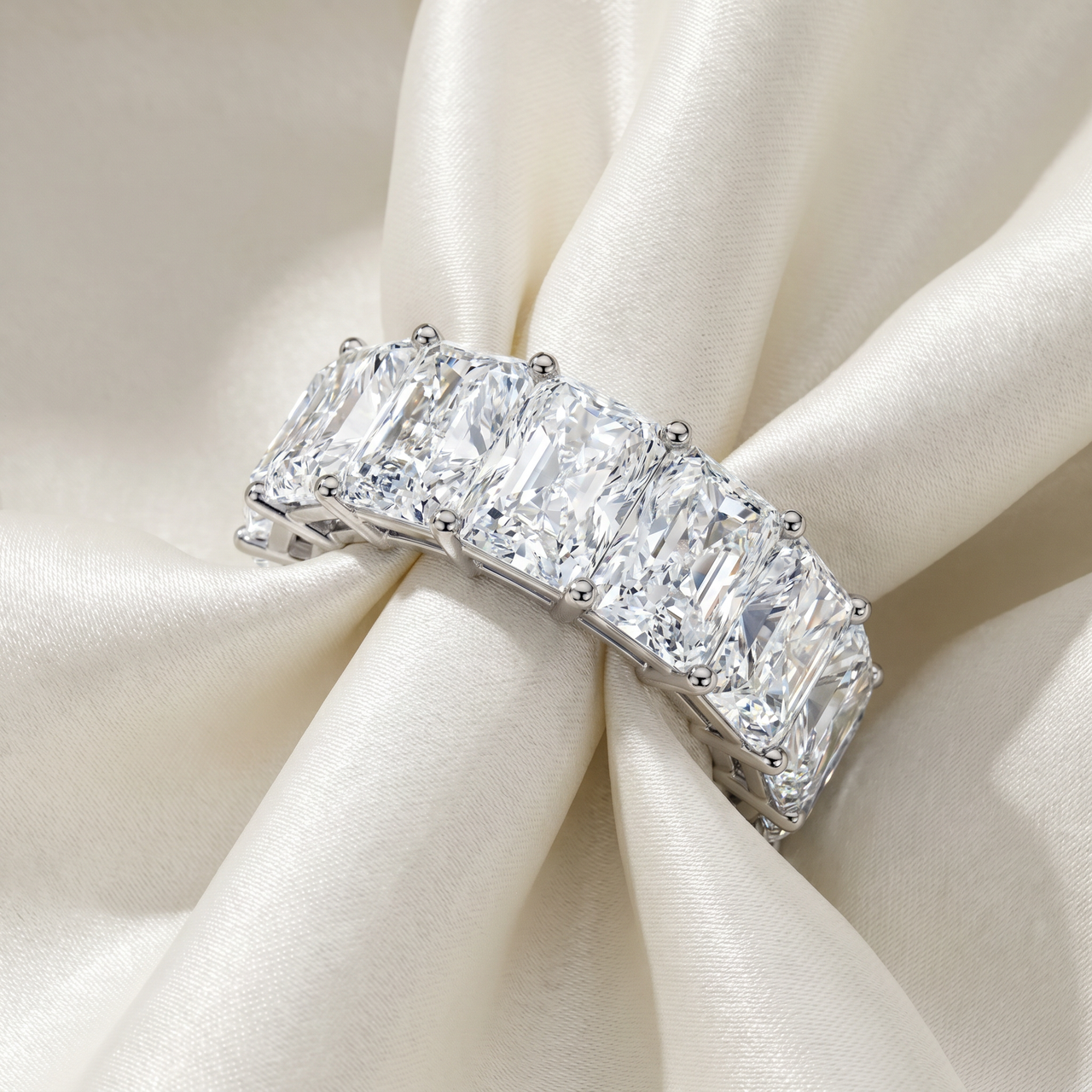 5Ct Radiant Cut Diamond 14k White Gold Eternity Wedding Ring Lab Grown (F-G, VS)
