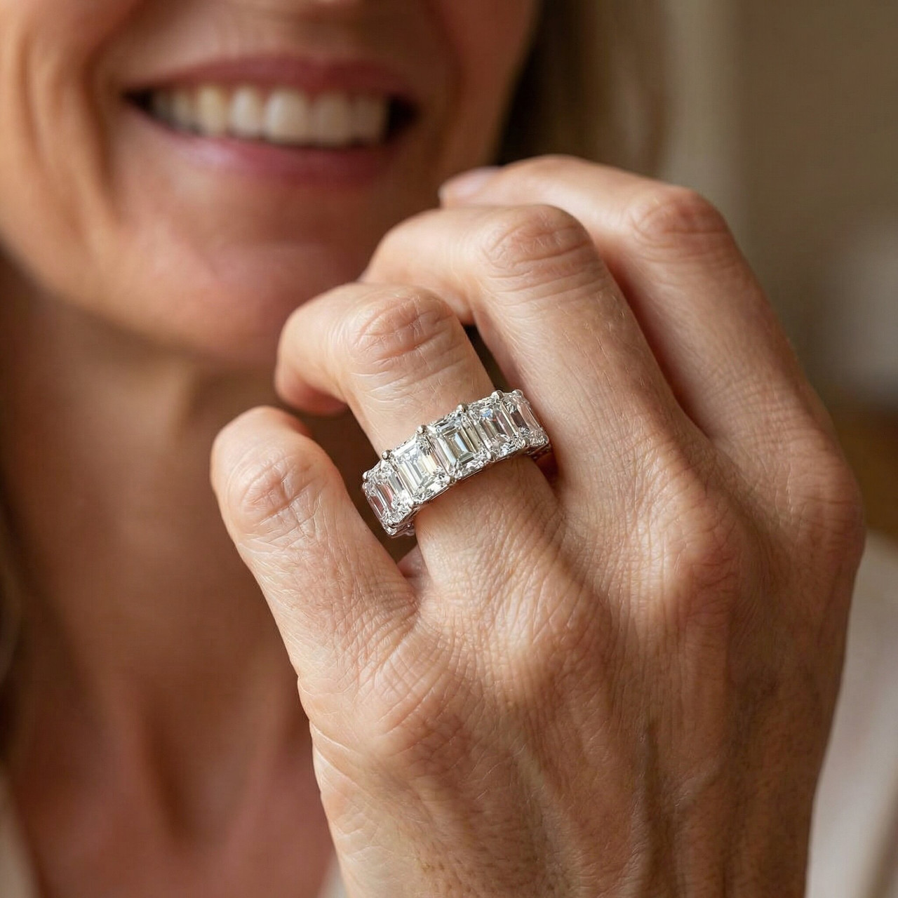 5Ct Radiant Cut Diamond 14k White Gold Eternity Wedding Ring Lab Grown (F-G, VS)