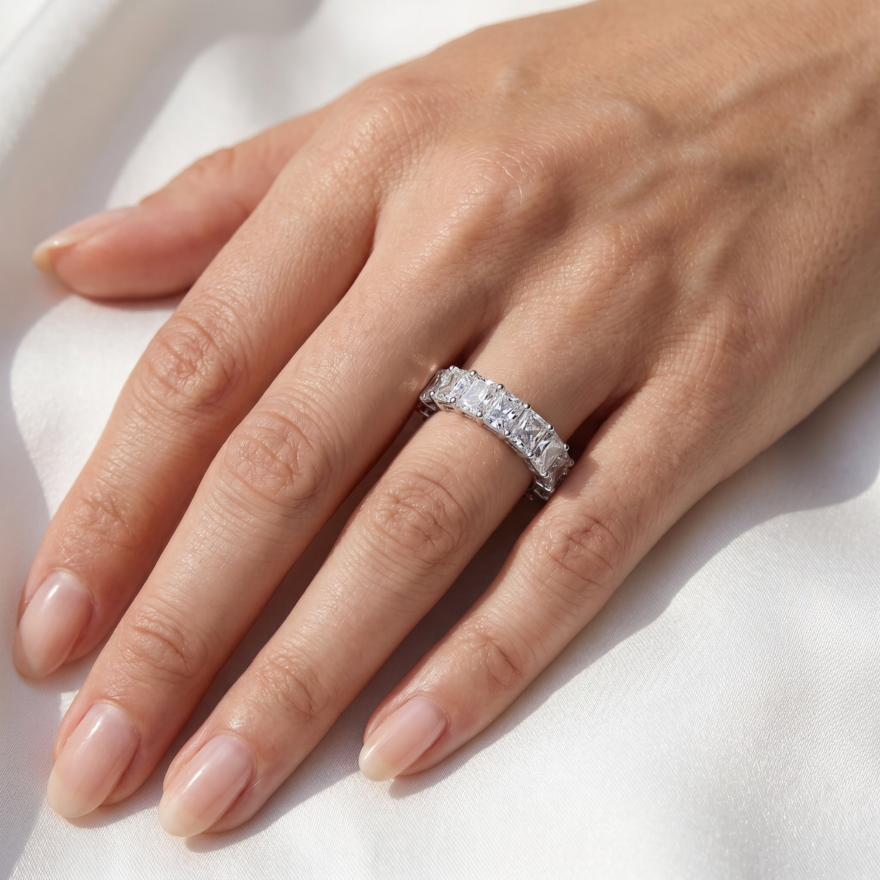 5Ct Radiant Cut Diamond 14k White Gold Eternity Wedding Ring Lab Grown (F-G, VS)
