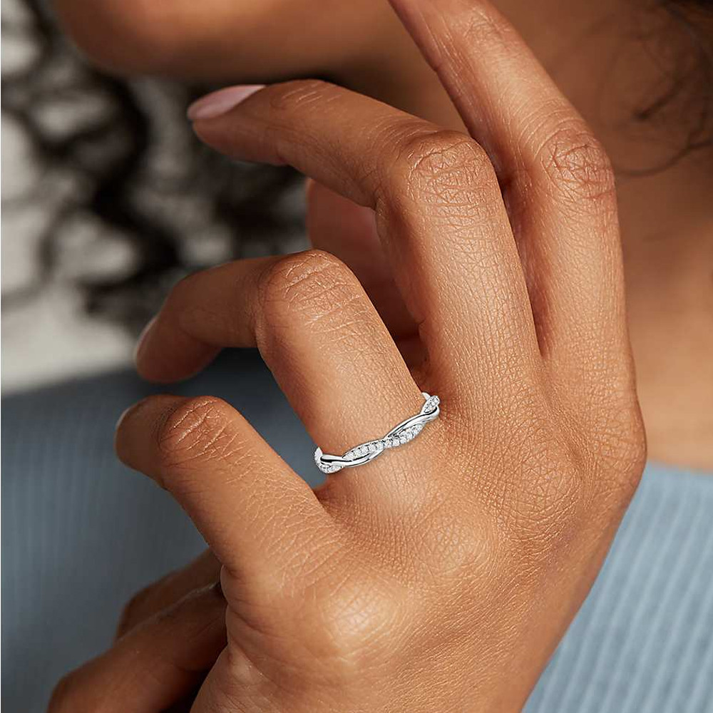 1/3 Ct Diamond Eternity Petite Twist Vine Eternity Wedding Ring 10k White Gold (G-H, I1)