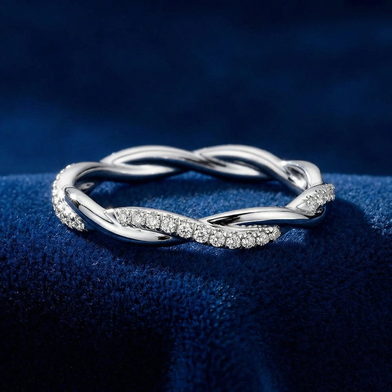 1/3 Ct Diamond Eternity Petite Twist Vine Eternity Wedding Ring 10k White Gold (G-H, I1)