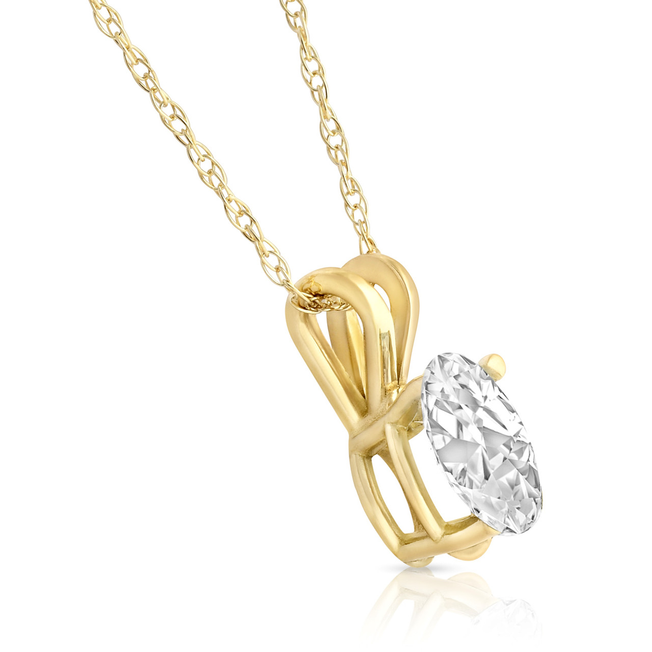 1/3Ct Lab Grown Oval Diamond Solitaire Pendant Yellow Gold Necklace (F-G, VS)