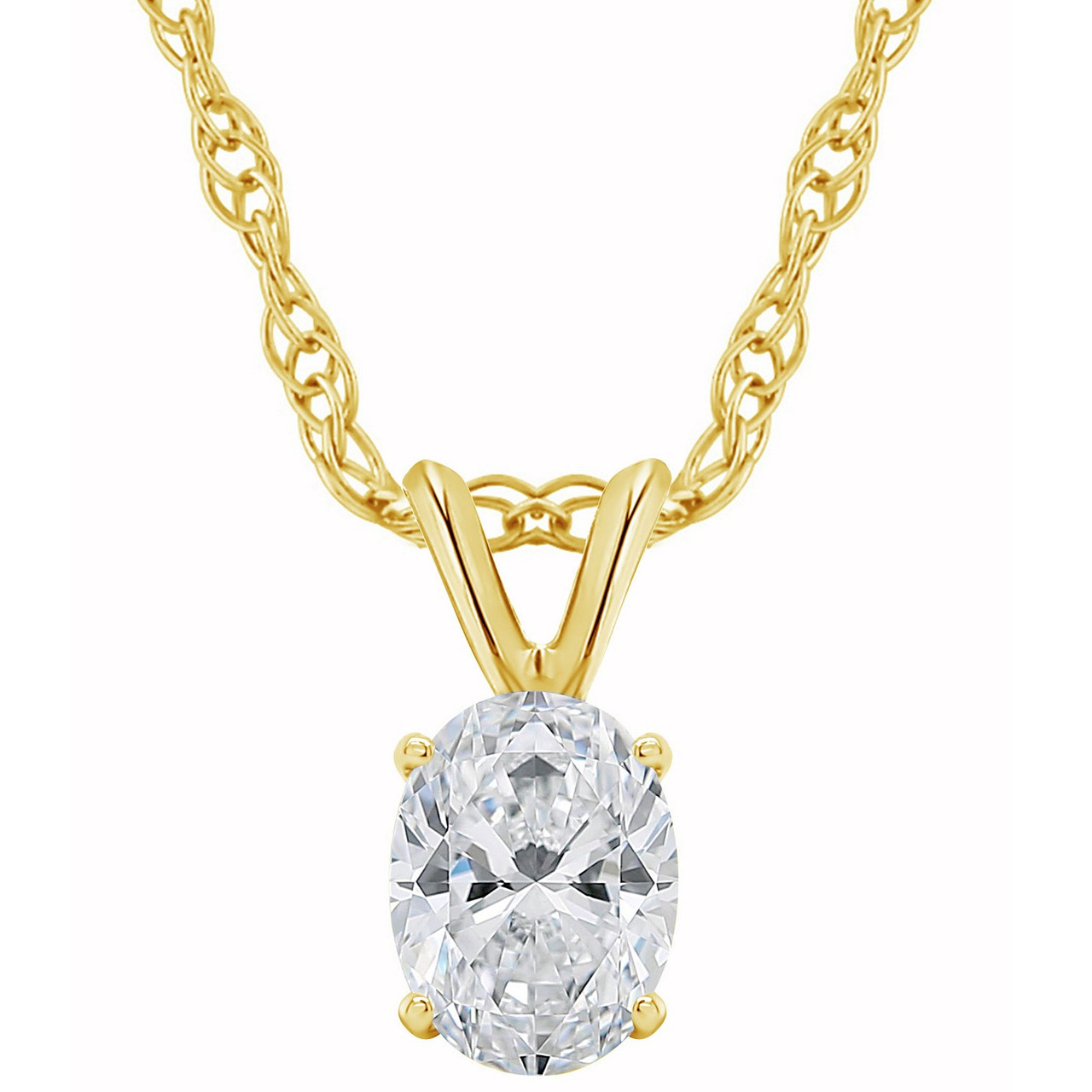1/3Ct Lab Grown Oval Diamond Solitaire Pendant Yellow Gold Necklace (F-G, VS)