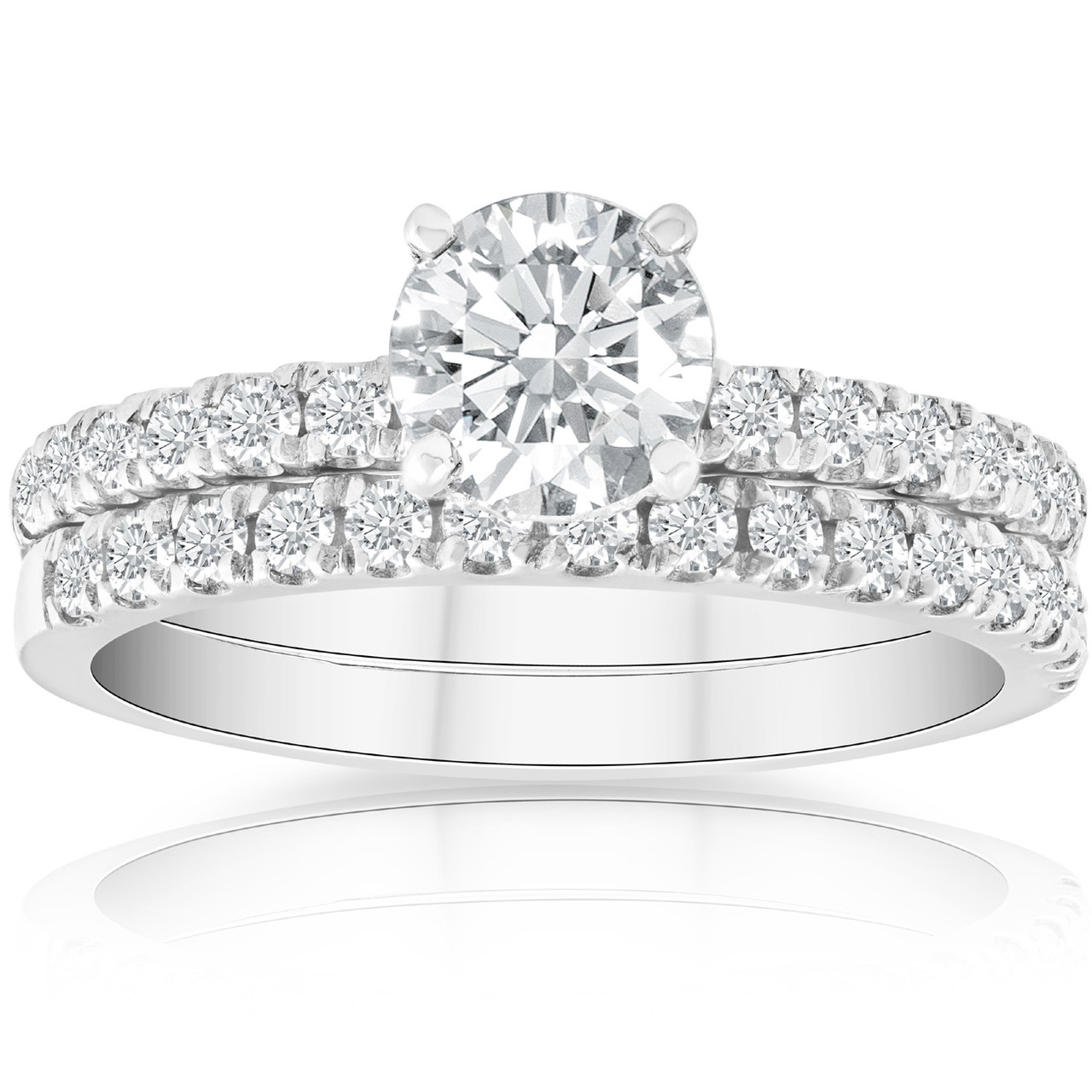1 3/4 Ct Diamond Engagement Wedding Set 14k White Gold (G-H, SI)