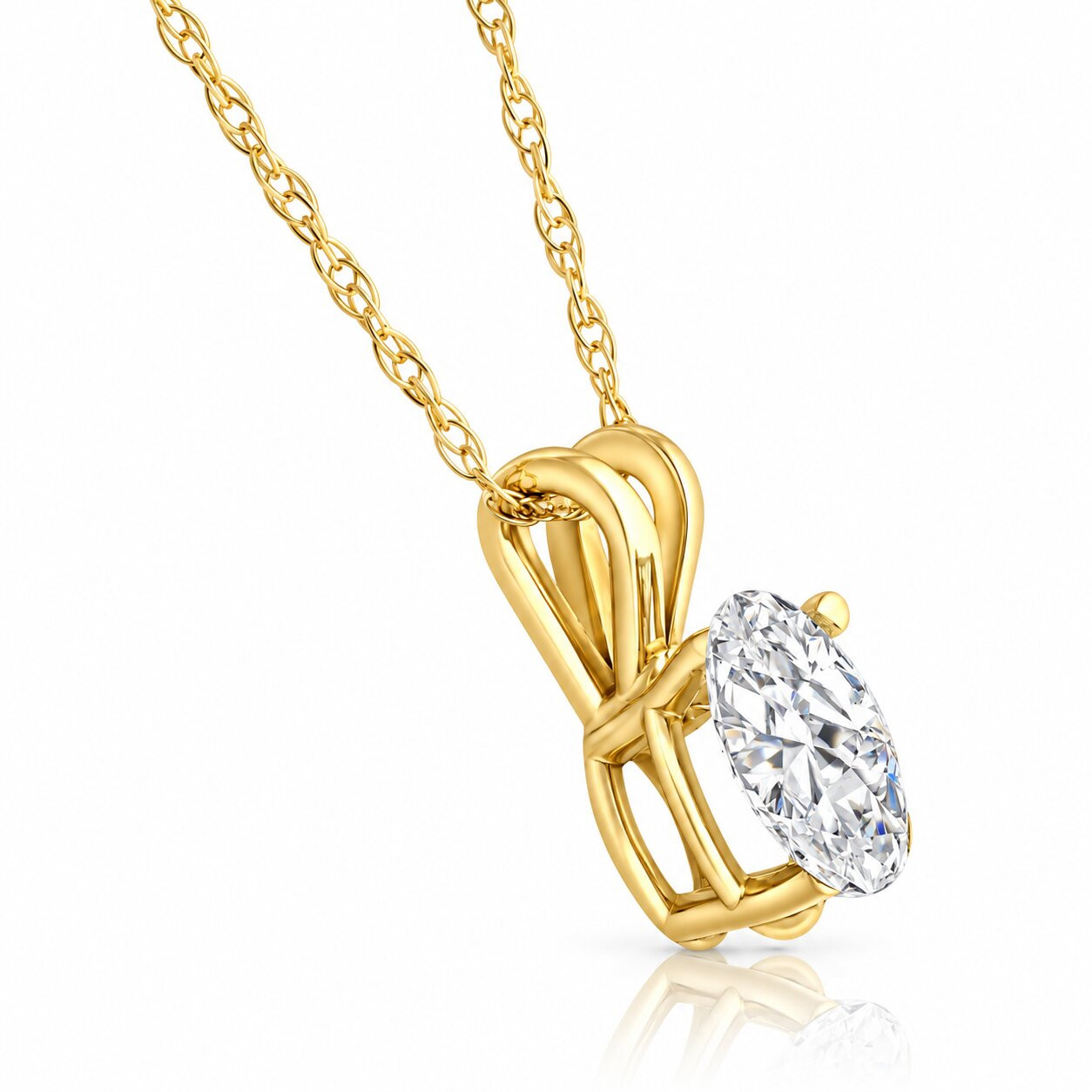 1/2Ct Lab Grown Oval Diamond Solitaire Pendant 14k Gold Necklace (D-E, VVS)