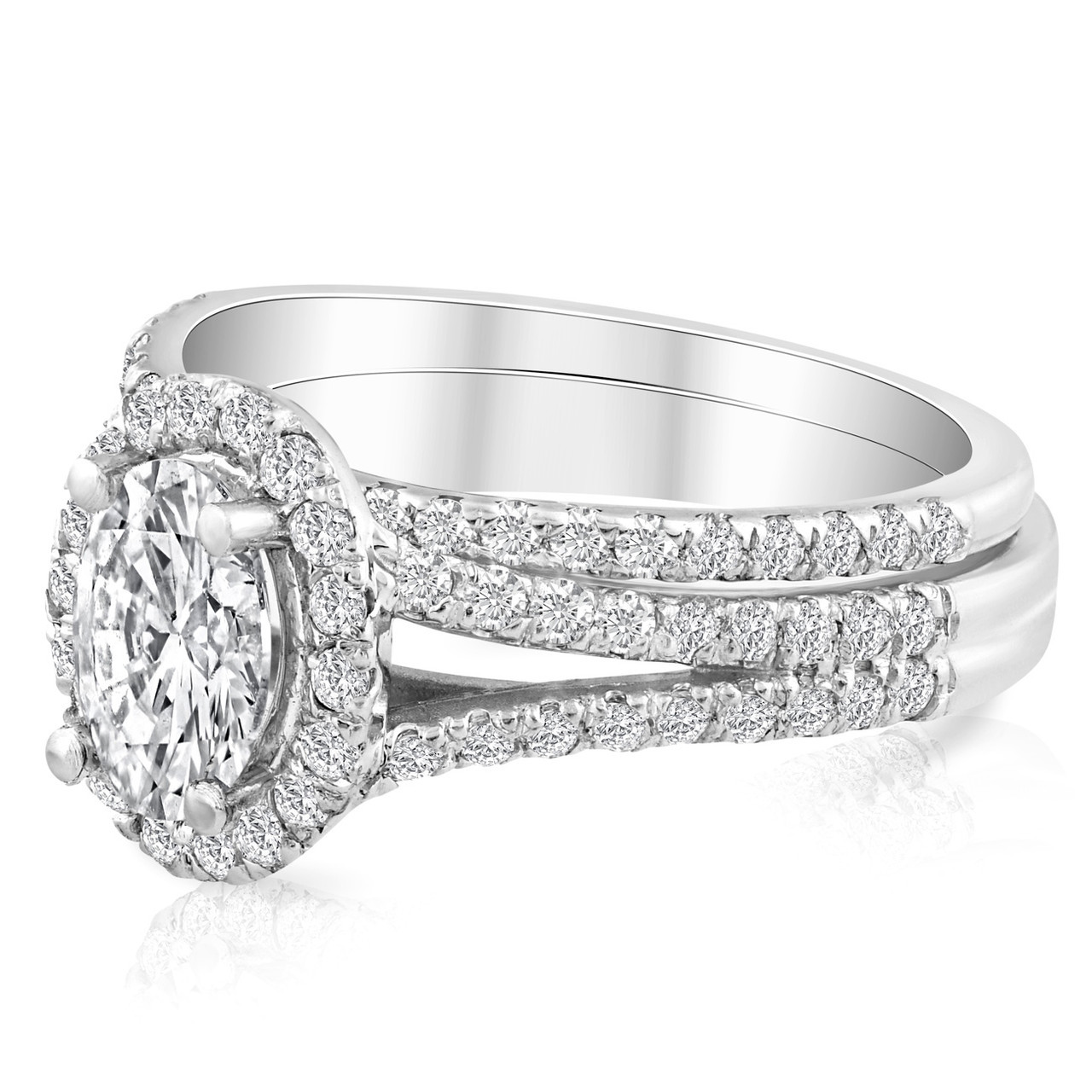 1.75Ct Diamond & Oval Moissanite Engagement Wedding Ring Set 14k White Gold (G-H, SI) 1.75Ct Diamond & Oval Moissanite Engagement Wedding Ring Set 14k White Gold (G-H, SI)